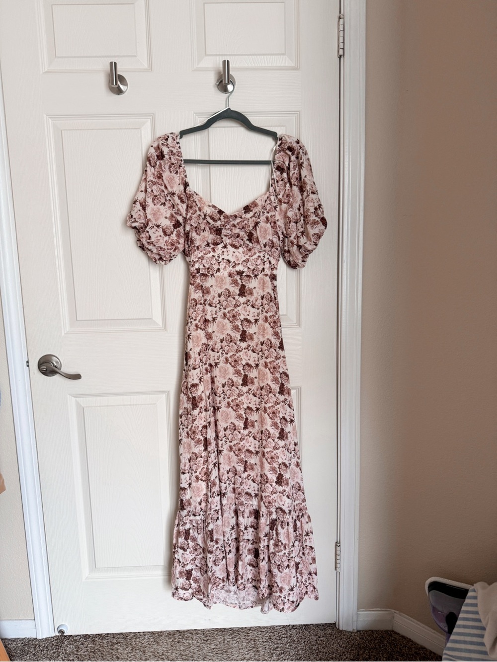 English Factory Blush Pink Floral Puff-Sleeve Maxi Dress
